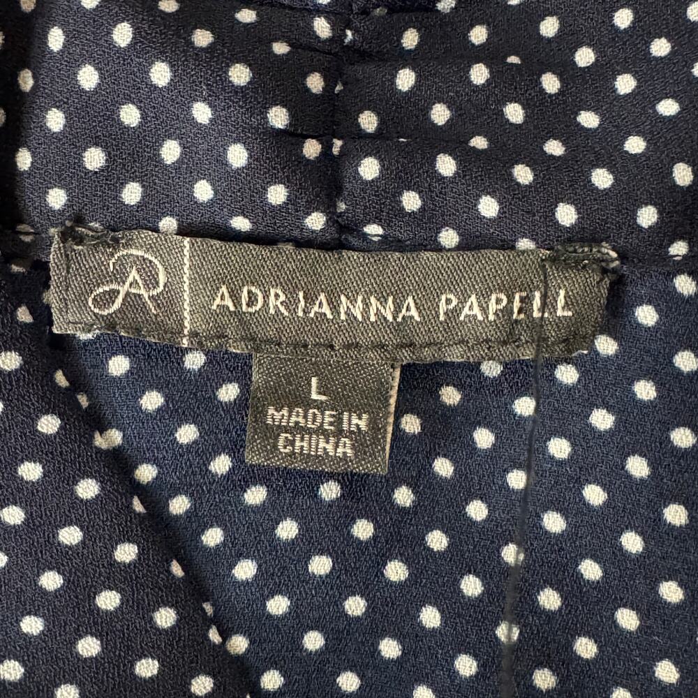 Adrianna Papell Large Top Sleeveless Lightweight Polka Dot Tie Scarf V-Neck Navy - Picture 6 of 8